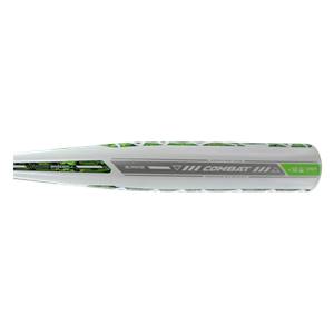 Side view of a white baseball bat with green accents, COMBAT text, and -12 DROP marking.