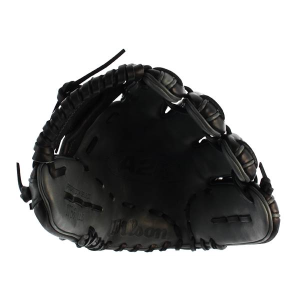 Side view of a black Wilson A2K glove with A2K and Wilson branding.