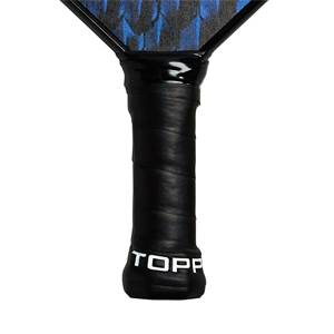 Bottom view of a black pickleball paddle grip with white TOPP branding.