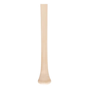 Side view of a natural wood baseball bat with a flared knob.