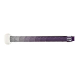 Side view of a purple fastpitch softball bat with a white knob and gradient grip.