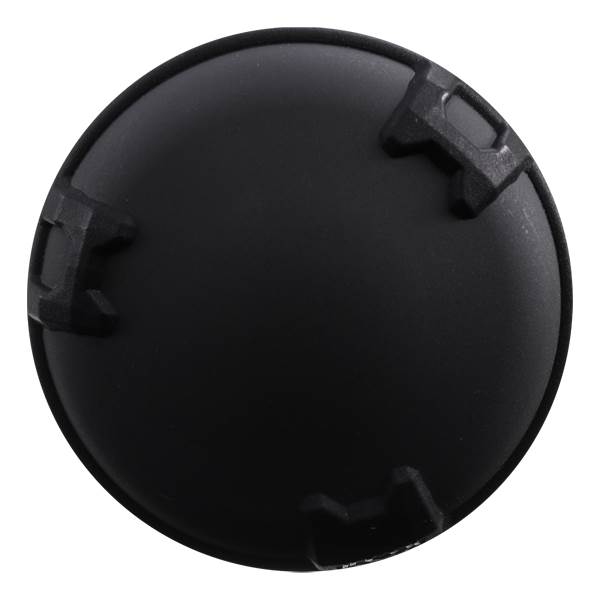 Top-down view of a black baseball bat end cap with three black plastic tabs.