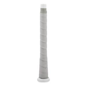 Side view of a gray baseball bat grip with a textured pattern and white end cap.