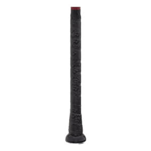 Close-up view of the handle featuring black textured grip tape and a rounded black knob at the base.