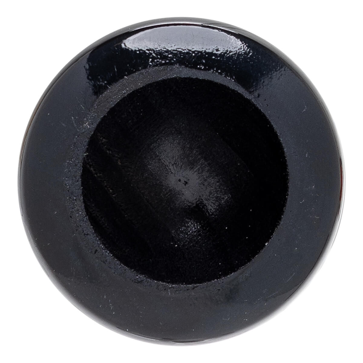 Top-down view of a black baseball bat end with a hollowed center.