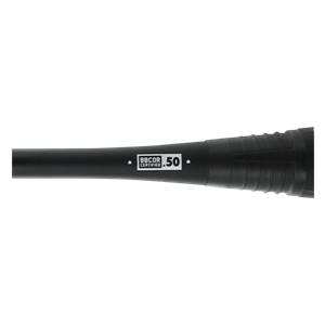 Side view of a black baseball bat with BBCOR CERTIFIED .50 text.