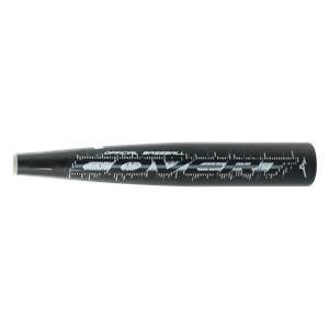 Side view of a black baseball bat with OFFICIAL BASEBALL text and white graphic accents.