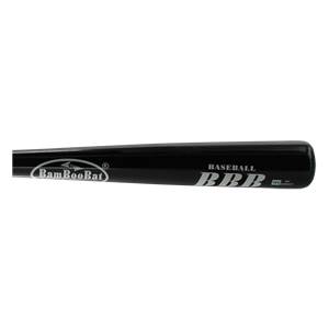 Side view of a black baseball bat with BamBooBat logo and BBB 100 text.