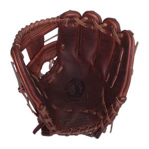 Front view of a brown baseball glove with Nokona branding and American Made text.