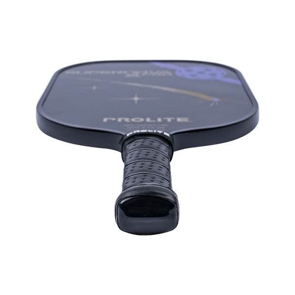 Top-down view of a black pickleball paddle with a textured grip and PROLITE branding.