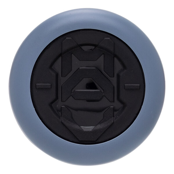 Top-down view of a grey and black baseball bat end cap with a raised geometric pattern.