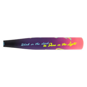 Side view of the barrel showing a black to pink gradient and the cursive text "Work in the dark to Shine in the Light" in neon blue and yellow.