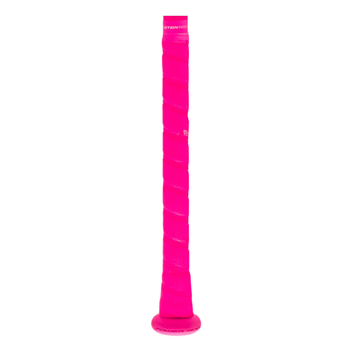 Close-up of a bright pink baseball bat grip with textured wrap, EASTON branding, and a rounded knob with POWER BOOST.