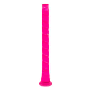 Close-up of a bright pink baseball bat grip with textured wrap, EASTON branding, and a rounded knob with POWER BOOST.