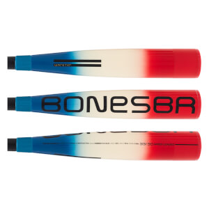 Multiple side views of a red, white, and blue gradient baseball bat with WARSTIC, BONESBR, and 33/30 SPEED LOADED text.