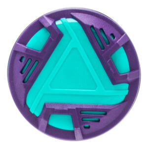Top-down close-up of a purple and teal bat end cap with a central triangular design and geometric patterns.