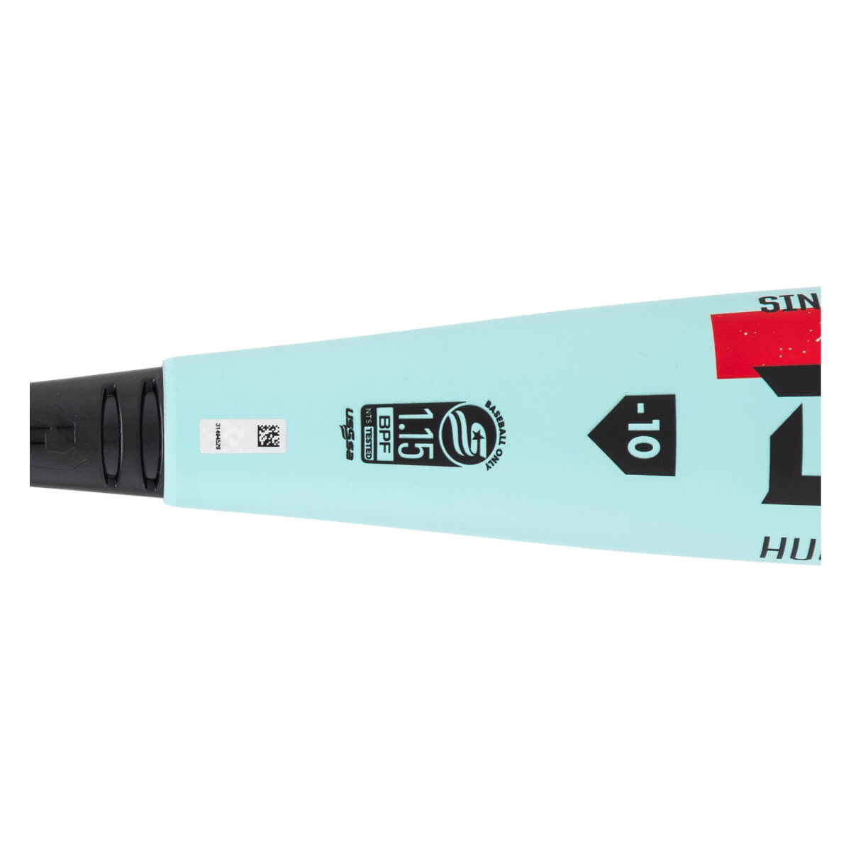 Side view of a mint green baseball bat with USSSA 1.15 BPF stamp, -10 weight, and THE GOODS branding.