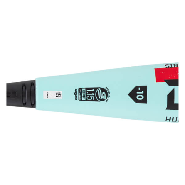 Side view of a mint green baseball bat with USSSA 1.15 BPF stamp, -10 weight, and THE GOODS branding.