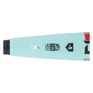 Close-up side view of a light blue baseball bat showing the black handle, USSSA 1.15 BPF stamp, and -5 weight drop.
