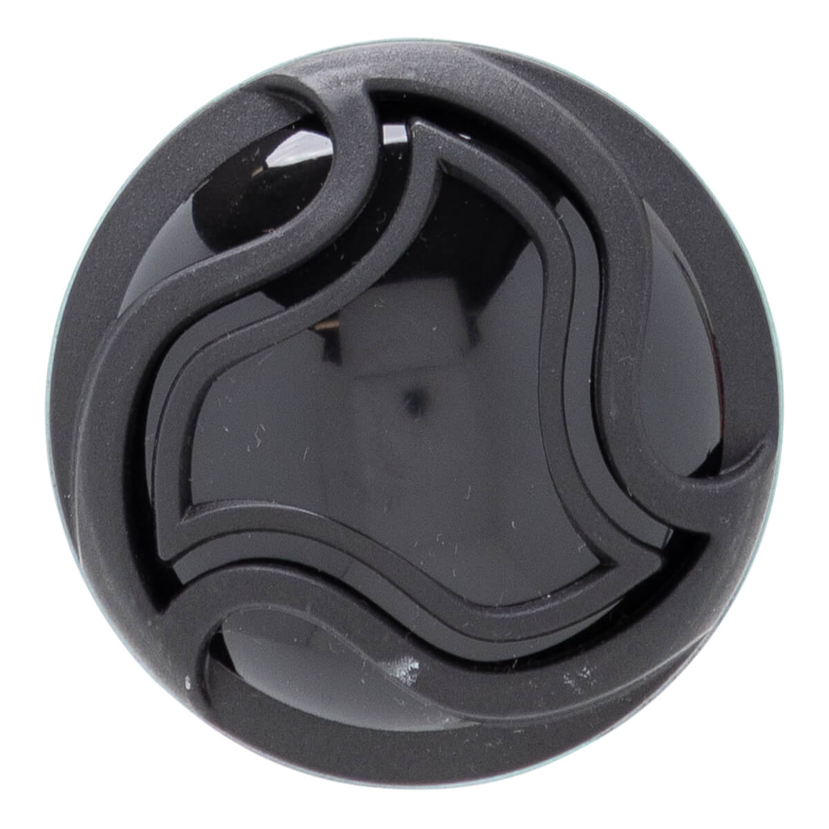 Top-down view of a black baseball bat end cap with a layered, wavy circular design.