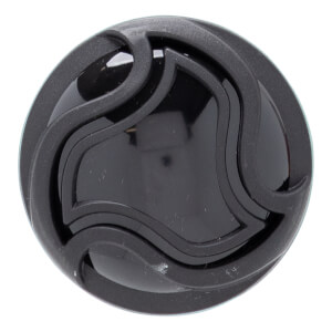 Top-down view of a black baseball bat end cap with a layered, wavy circular design.