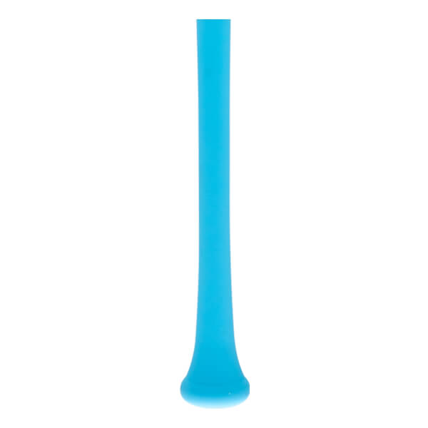 Side view of a light blue baseball bat with a smooth, tapered barrel and a rounded knob.