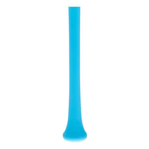 Side view of a light blue baseball bat with a smooth, tapered barrel and a rounded knob.