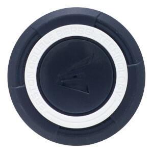 Top-down close-up of a navy blue bat end cap with a white ring, Easton logo, and EASTON DOUBLE BARREL TECHNOLOGY text.