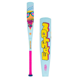 Front view of a light blue baseball bat with "SPRING BREAK" graphics, sunglasses, and a boombox.