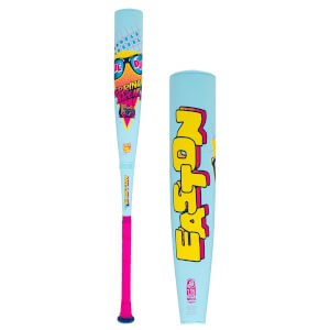 Front view of a light blue baseball bat with "SPRING BREAK" text, sunglasses graphic, and "EASTON" logo.