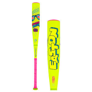Front view of a neon yellow baseball bat with "SPRING BREAK" graphics, sunglasses, and a boombox.