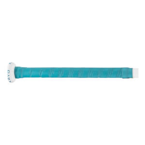 Side view of a teal bat handle with a white knob, spiraled grip tape, and KRYO text on the knob.