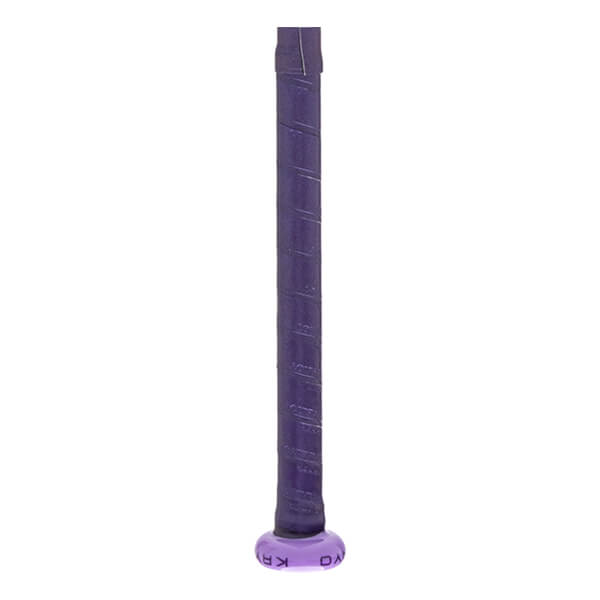 Close-up of a dark purple bat grip with a textured surface, a light purple knob, and KRYO text.