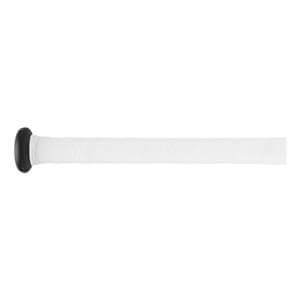 Side view of a white baseball bat grip with a black knob and textured diamond pattern.