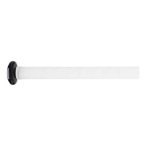 Side view of a black and white baseball bat handle with a black knob and white textured grip.