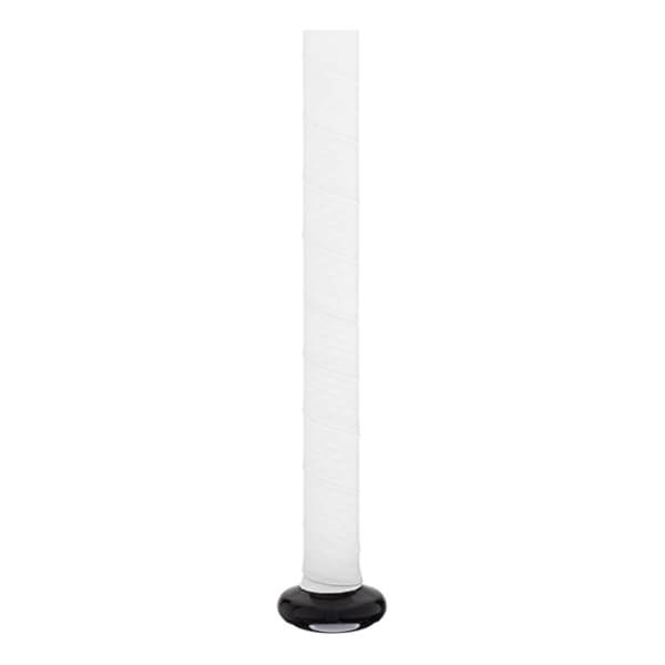 Close-up of a white baseball bat grip with spiraled texture and a black rounded knob.