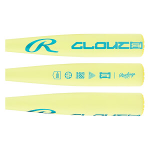 Barrel sections of a light yellow baseball bat with teal R logo, CLOUT AI text, and USSSA stamp.