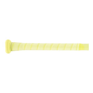 Side view of a light yellow baseball bat handle with a spiraled grip wrap and a flared knob.