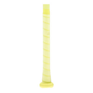 Close-up of the light yellow baseball bat handle with spiraled grip tape, a subtle R logo, and a flared knob.