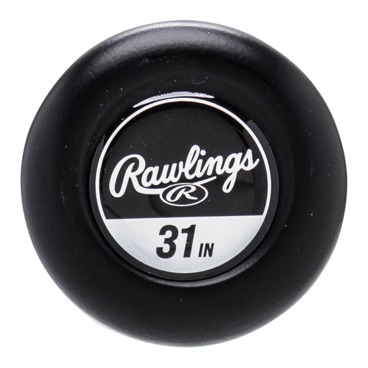 End cap view of a black bat with a circular Rawlings logo and 31 IN text.