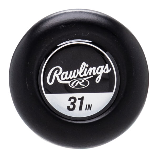 End cap view of a black bat with a circular Rawlings logo and 31 IN text.
