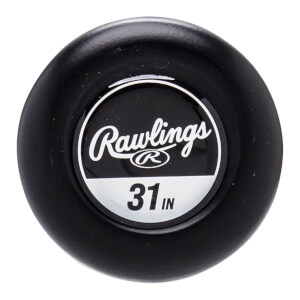 End cap view of a black bat with a circular Rawlings logo and 31 IN text.