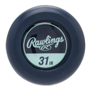 Top-down view of a dark blue bat end cap with a light blue Rawlings logo and 31 IN text.