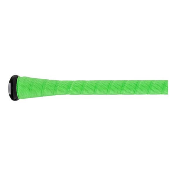 Side close-up of the handle featuring a textured neon green grip and a black knob.