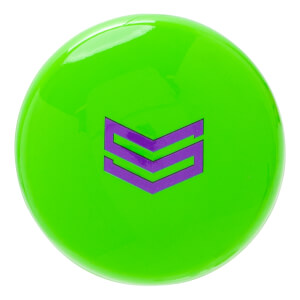 Top-down view of the bright green end cap featuring a purple stylized Soldier "S" logo in the center.