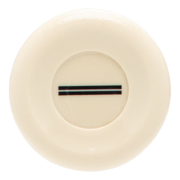 Top-down view of a cream bat end cap with a recessed circular center and two parallel black lines.