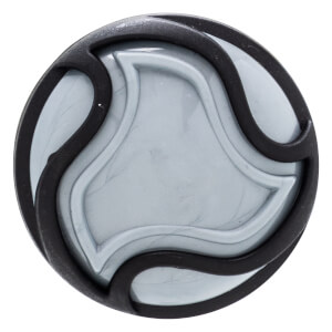 Top-down view of a circular black and gray cap with a swirling pattern.