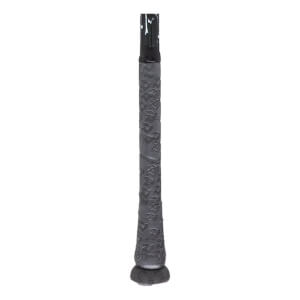 Close-up of the grip of a baseball bat, showing a textured pattern and the end cap.