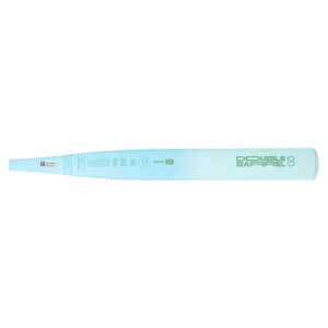 Side view of a light blue baseball bat with "DOUBLE BARREL 8" logo and "DROP 8" text.