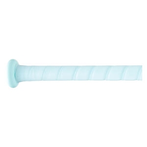 Side view of a light blue baseball bat grip with a textured, perforated pattern.